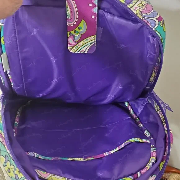 Vera Bradley Campus Backpack Quilted Bookbag Purlpe Paisley - Picture 3 of 5